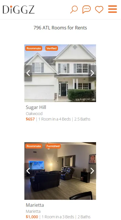 Browse Atlanta rooms for rent on Diggz