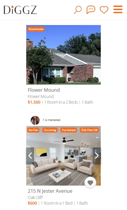 Browse Dallas rooms for rent on Diggz