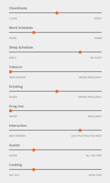 Diggz profile setup — lifestyle preference sliders