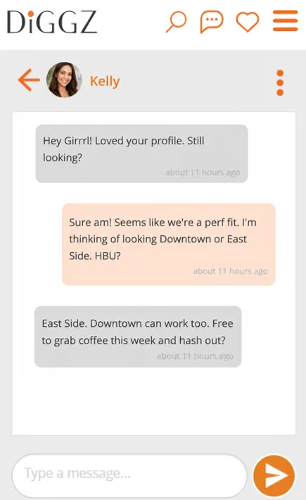 Diggz in-app chat — Chat safely with matches