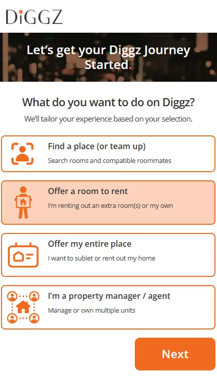 Post your room on Diggz