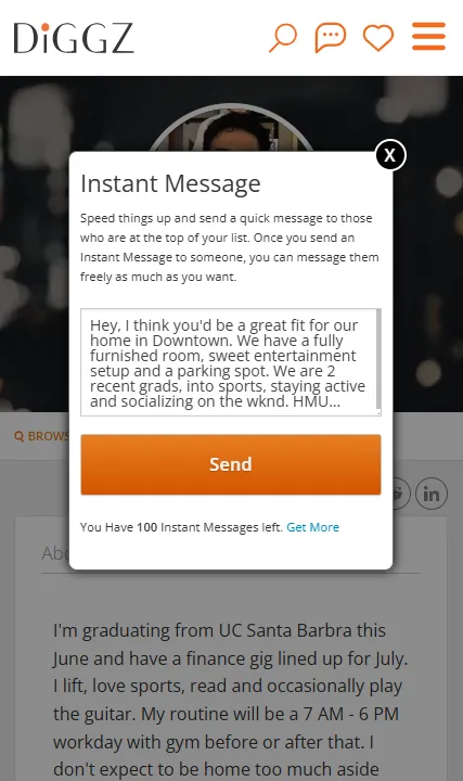 Reach out to potential tenants on Diggz