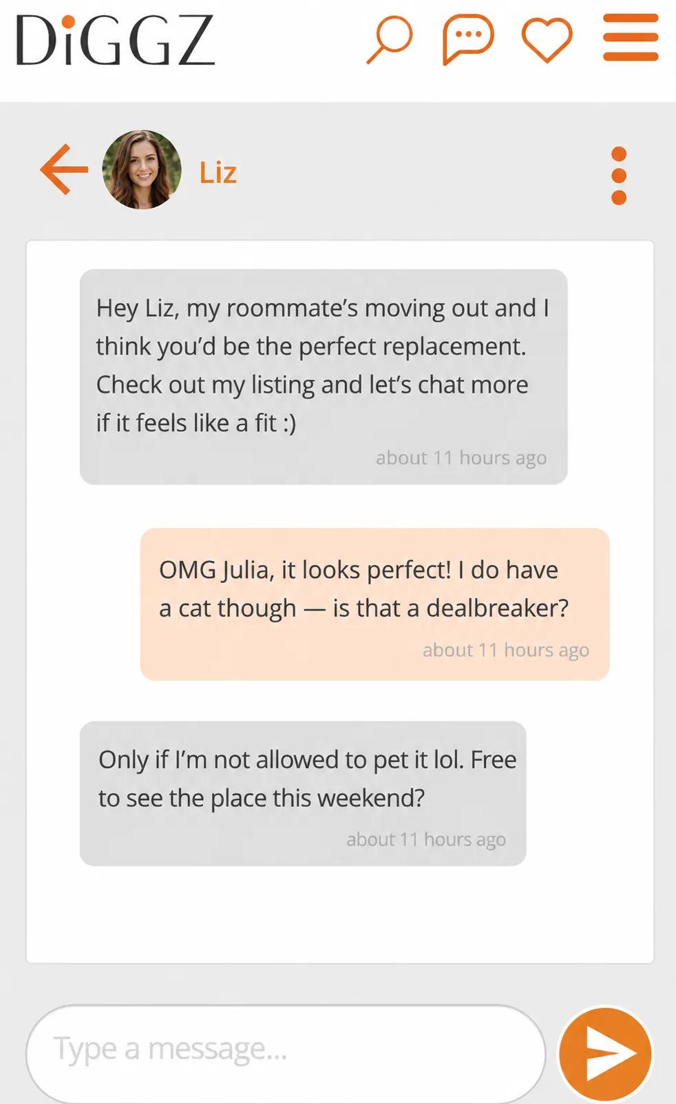 Chat with candidates and review profiles on Diggz