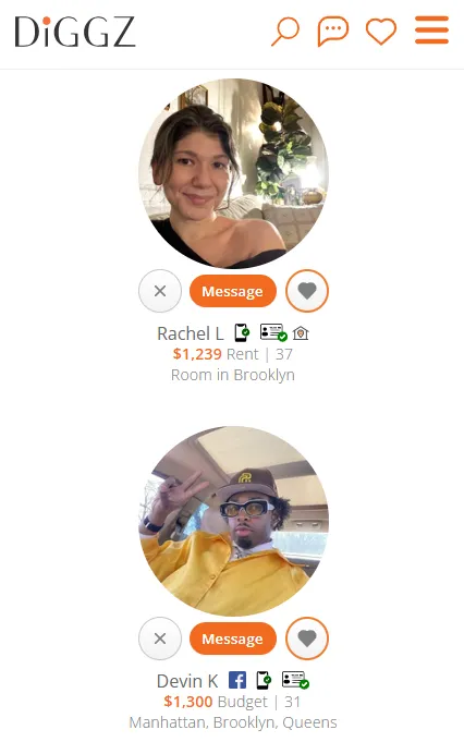 Browse roommate profiles on Diggz