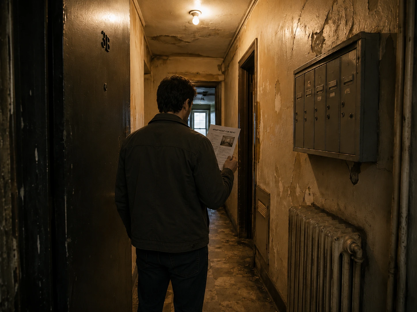 Sketchy apartment hallway