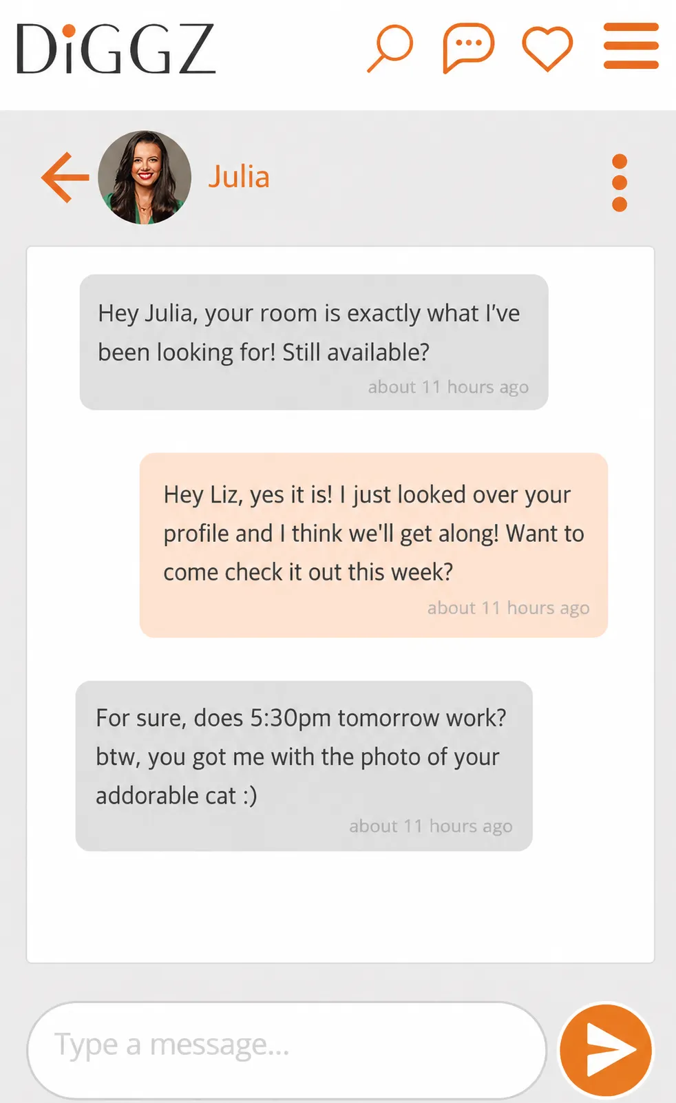 Chat with a host safely in the Diggz app